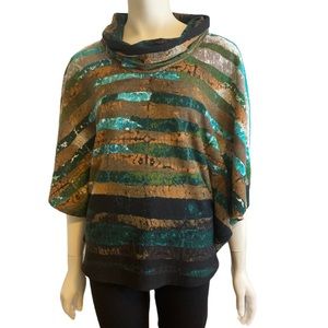 HARMONY Green Brown Stripe Dolman Sleeve Sweater